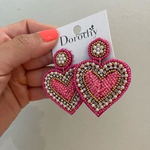 Pink bead rhinestone Heart Earrings